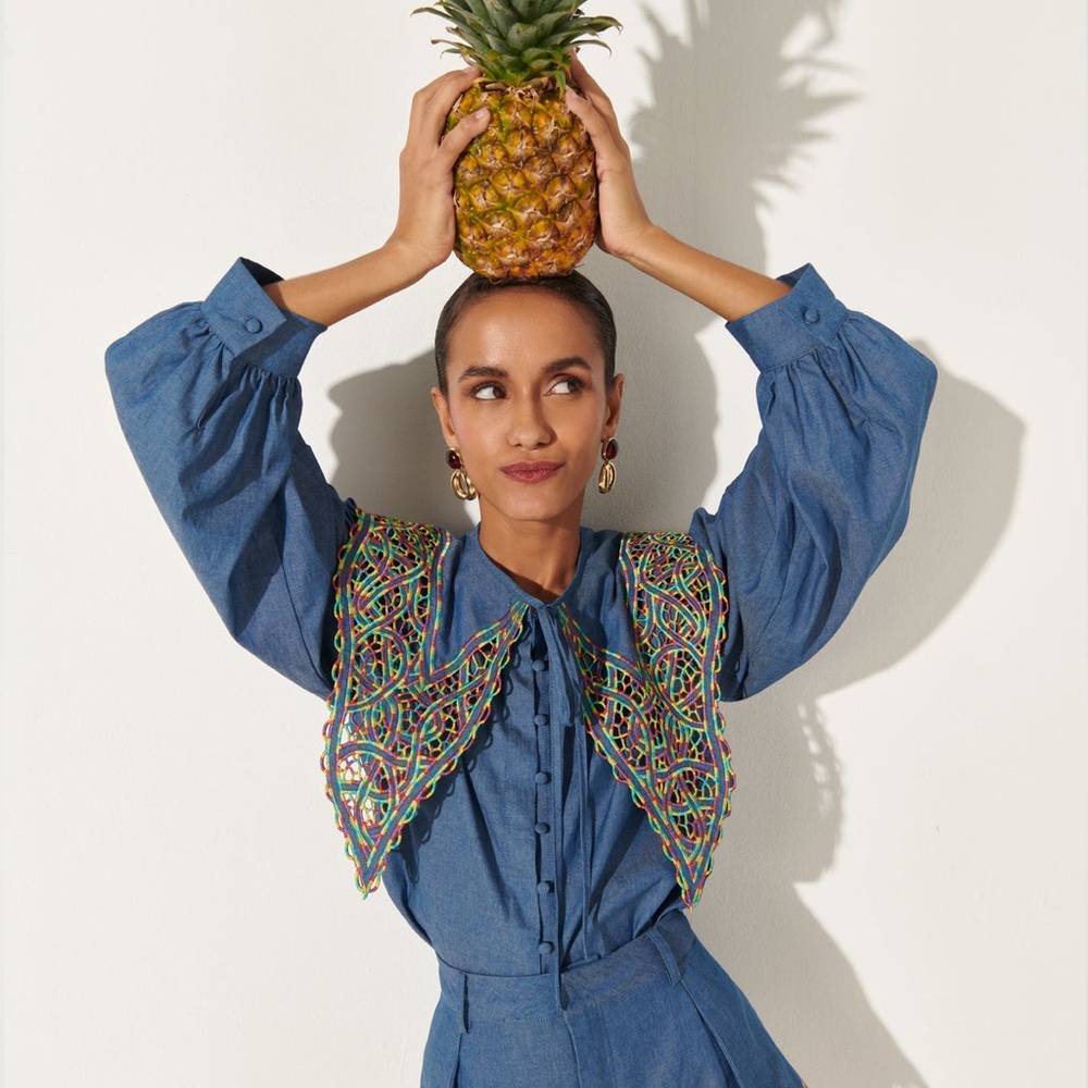 Celia B. Begona Top Size Large Sold Out Denim Blue